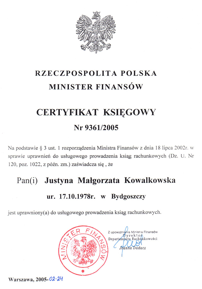 Certyfikat księgowy